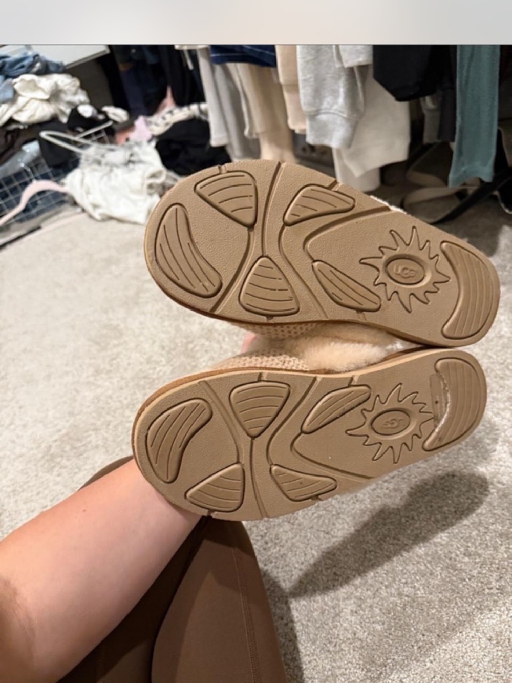UGG woman’s Knit Shearling Cuff Slippers in Beige - Picture 2 of 4